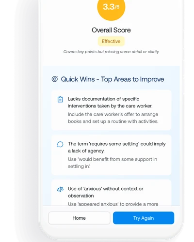 Documentation practice interface mockup