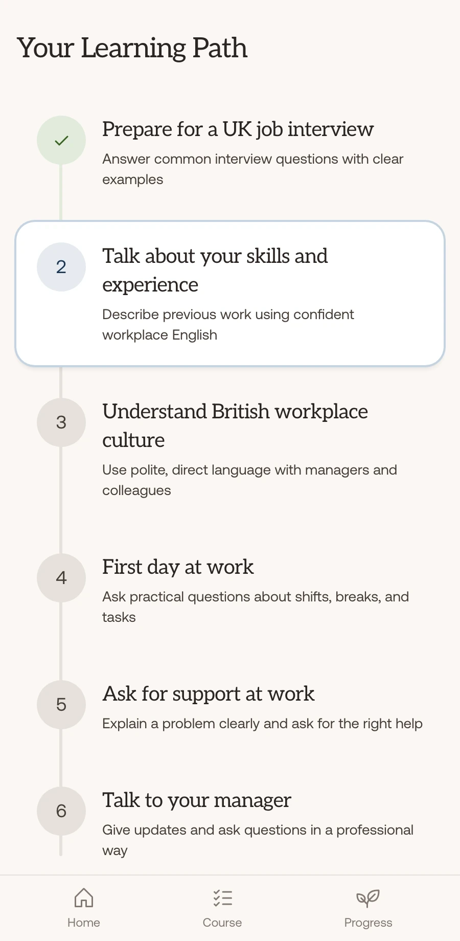 Lingly course screen for role-specific English.
