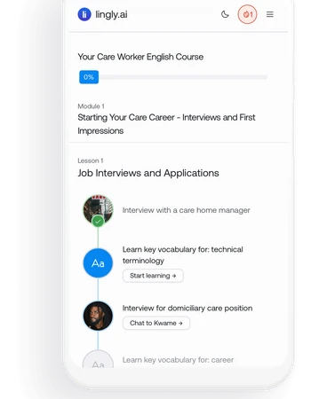 Lingly care course interface