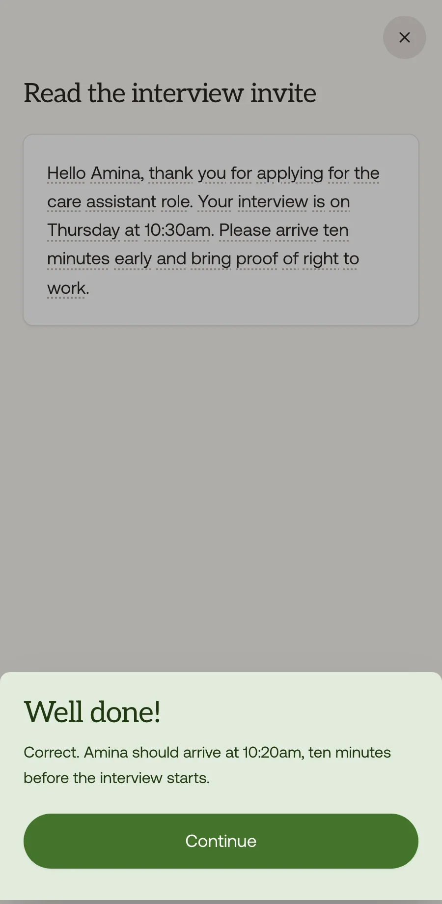 Lingly feedback screen after completing a practice task.