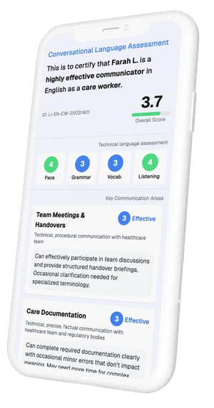 Language screening interface mockup