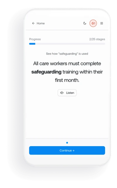 Vocabulary learning interface mockup